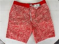Fat Face Camber Hibiscus Print Swim Shorts in Dark Coral Mix - Size: XL - BNWT - XL Regular
