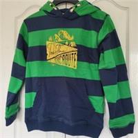 BNWT Fat Face Boys Navy Green Striped Popover Hoodie Age 8-9
