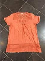 Fat Face Blouse Womens UK10 Coral Eyelet Short Sleeve Pullover - 10 Regular