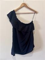 Fat Face Bernie Asymmetric One Shoulder Frill Top Black Size 14 BNWT - 14 Regular