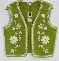 FatFace Embroidered Cotton Waistcoat Vest Olive Green Boho Festival M NWT - M Regular