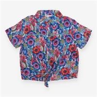 FatFace Girls Floral Cotton Shirt Summer Short Sleeve Blue, 4-5 years