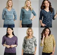 Weird Fish Women Blouse Top V Neck Organic Cotton 3/4 Sleeves Floral T shirt - 12 Regular