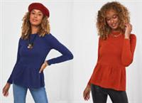 Joe Browns Women Peplum Blouse Top Organic Cotton Long Sleeves T shirt 10-18 - 12 Regular