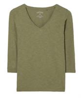 Fat Face Women's Kemi Three Quarter Sleeve Solid Top - Khakhi Green - 12 Regular