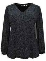 Fat Face Women's Long Sleeve Polka Dot Ruffle Cuff Top - Black Ditsy (Imperfect) - 14 Regular