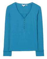 Fat Face Women's Long Sleeve Livvy Henley Pyjama Jersey Top - Teal (Imperfect) - 16 Regular