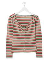 Fat Face Women's Long Sleeve Ribbed Stripe Henley Top - Green (Imperfect) - 14 Regular