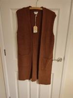 Fat Face Long Sleeveless Chocolate Brown Cardigan Size S - S Regular