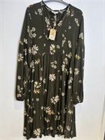 Ladies Fat Face Khaki Floral Print Dress Size 12 - New With Tags - 12 Regular
