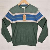 Fatface Mens Cotton Jumper Pullover Small Green Striped Knit Long Sleeve BNWT - S Regular
