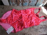 Fat Face Red & Pink Leaf Patterned Swimsuit size 14 - 14 Regular