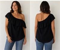 Fat Face Bernie Asymmetric One Shoulder Frill Top Black Size 14 BNWT - 14 Regular