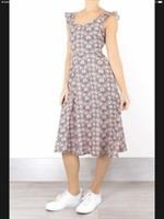 BNWT FAT FACE COPPER & BLACK LIBERTY LINEN MIX FABRIC MIDI SUNDRESS UK8 £89 - 8 Regular