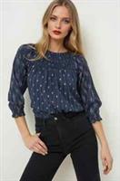 Brand New Woman's Fat Face Navy Tamer Ikat Pleated Cotton Blouse Top £50 6-18 - 8 Regular