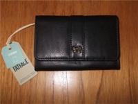 Fat Face Bi Fold 'Bow' purse wallet black nubuck leather coins notes cards NEW