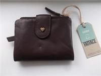 Fat Face Bi Fold 'Heart' purse wallet dark brown leather coins notes cards NEW