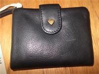 Fat Face Bi Fold 'Heart' purse wallet black nubuck leather coins notes cards NEW