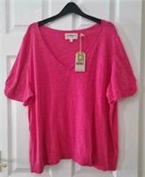 Fat Face Knitted Top Size 24 Fuschia Pink Short Sleeve Cotton Linen New BNWT - 24 Plus