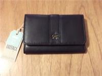 Fat Face Bi Fold 'Bow' purse wallet black nubuck leather coins notes cards NEW