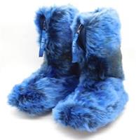 Fat Face Blue Furry Mammoth Boots Size 3 Zip Front Faux Fur Cosy Indoor Outdoor