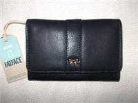 Fat Face Bi Fold 'Bow' purse wallet black nubuck leather coins notes cards NEW