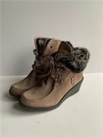 Fat Face Wentworth suede wedge ankle boots UK 7 EU 40 NEW heels lace up fur line