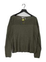Fat Face Women's Jumper UK 14 Green Cotton with Linen Round Neck Pullover