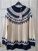 Fat Face Fair Isle Jumper Size 14 Blue Ivory Chunky Alpaca Wool Blend New BNWT - 14 Regular