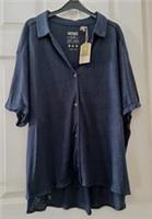 Fat Face Linen Shirt Size 24 Navy Blue Women's Button Up Jersey New BNWT - 24 Regular