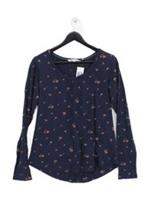 Fat Face Women's Top UK 14 Blue Floral 100% Cotton Long Sleeve Round Neck Basic