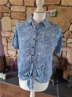 Fat Face Cali Hidden Coral Tie Front Blouse Blue Size 8 BNWT RRP &pound;35 - 8 Regular