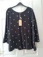 Fat Face Top Size 16 Black Polka Dot Women's Embroidered Spotty Jersey New BNWT - 16 Regular