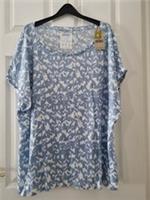 Fat Face Ivy Linen Top Size 24 Chambray Blue White Women's Jersey New BNWT - 24 Regular