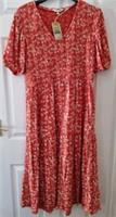Fat Face Danielle Midi Dress Size 18 Rusty Orange Floral Jersey Shirred New - 18 Regular