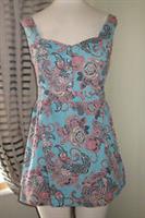 Fat Face Vest Top Size 12 Teal Floral Cotton - 12 Regular