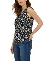 New Women Fat Face Navy Cotton Floral Sleeveless Blouse Top Size 10 & 12 RRP £30 - 12 Regular