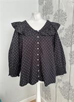 Fat Face Faye Frill Mini Geo Top Brand New With Tags Black Size 18 Button Up - 18 Regular