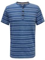 FF Men's Blue Henley Shirt with Textured Stripes Sizes XS to 2XL - L Regular