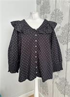 Fat Face Faye Frill Mini Geo Top Brand New With Tags Black Size 18 Button Up - 18 Regular