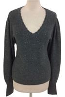 Fatface Women's Jumper Size 12 Grey Sequin Shiny V Neck Short New F1 - 12 Regular