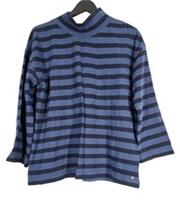 T shirt Top Blouse Size 10 Navy Blue Stripe Funnel Neck 3/4 Sleeve Fat Face - 10 Regular