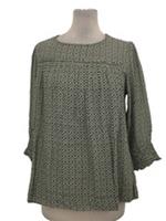 Fat Face Women's Top Size 12 Black 3/4 Sleeves Shirred Cuffs Keyhole Button New - 12 Regular