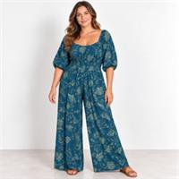 FatFace Jumpsuit Womens UK 18 Long Blue Floral Wide Leg Helena Lightweight Boho - 18 Plus