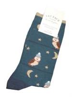 BNWT FAT FACE Ladies Glittered Night Owl Socks  Teal Green  Size 4 - 7