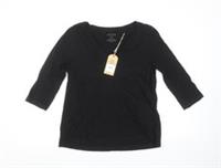 FatFace Womens Black Organic Cotton 3/4 Sleeve V-Neck T-Shirt Size 10 - 10 Regular
