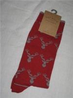 FAT FACE Mens Multi Stag Head Socks Red Size 6.5 - 9 - 6.5 to 9 Regular