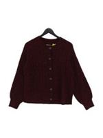 Fat Face Women's Cardigan UK 10 Red Cotton with Wool, Nylon Round Neck Cardigan