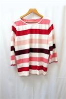 FatFace Breton Top Size 18 Red Pink Striped 3/4 Sleeve Cotton Jersey Crew Plus - 18 Plus