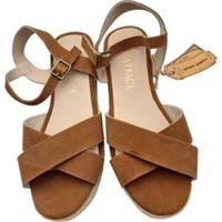 Fat Face Women's Crossover Wedge Sandals Tan Genuine Leather UK 3 EU 36